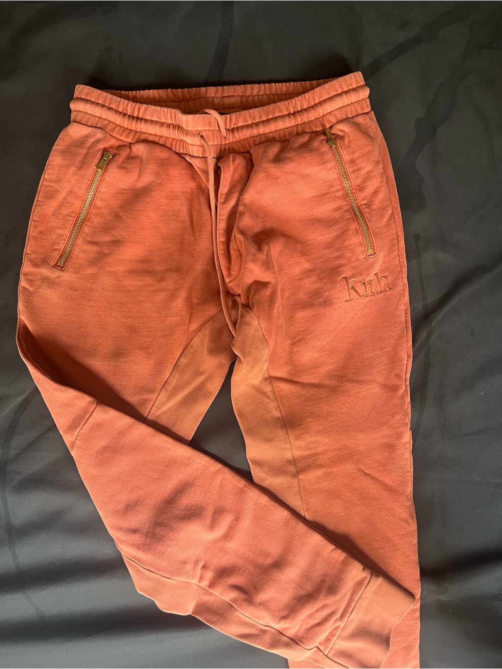 Kith Coral Orange Men's Jogger Sweatpants with Gold Zippers